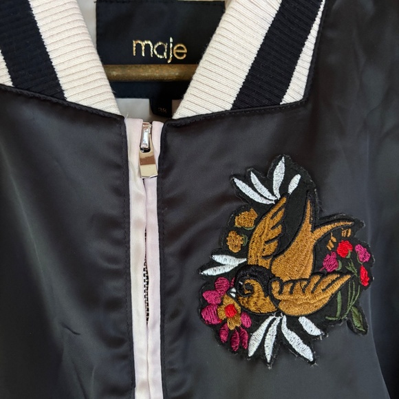 Maje satin bomber jacket with appliqué size 36 FR - Picture 2 of 13